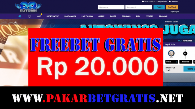 Freebet gratis autowin88 Rp 20.000 tanpa Deposit