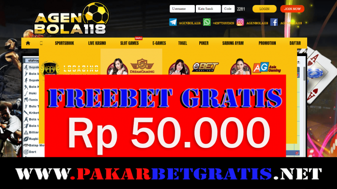 Freebet Gratis agenbola118 Rp 50.000 Tanpa Deposit