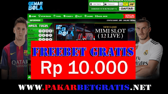 Freebet Gratis GemarBola Rp 10.000 Tanpa Deposit