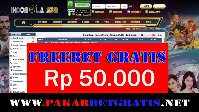 Freebet Gratis Indobola338 Rp 50.000 Tanpa Deposit
