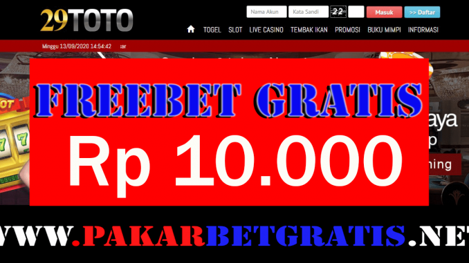 Freebet Gratis 29TOTO Rp 10.000 Tanpa Deposit