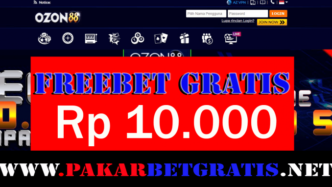 Freebet gratis Ozon88 Rp 10.000 Tanpa Deposit