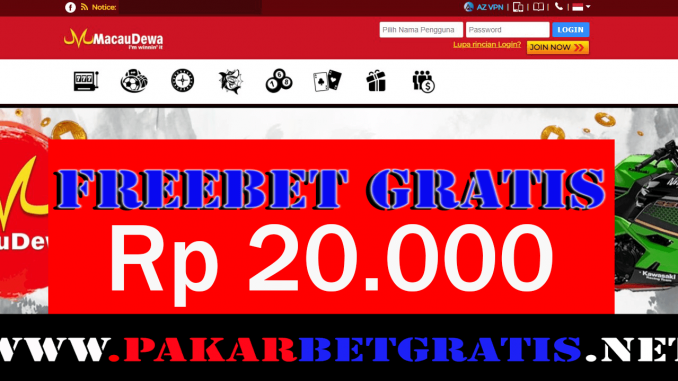 Macaudewa Freebet gratis Rp 20.000 Tanpa Deposit