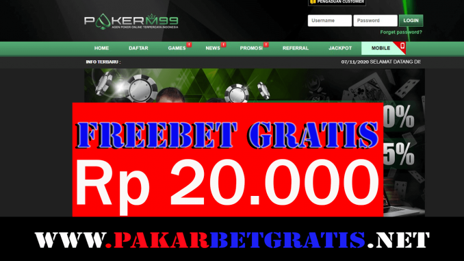 Pokerm99 Freebet Gratis Rp 20.000 Tanpa Deposit