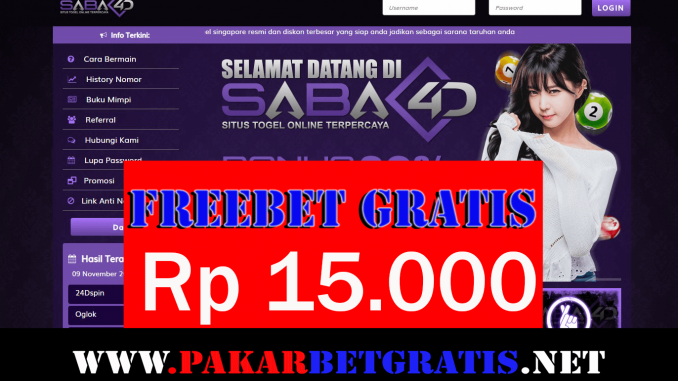 Saba4d Freebet Gratis Rp 15.000 Tanpa Deposit