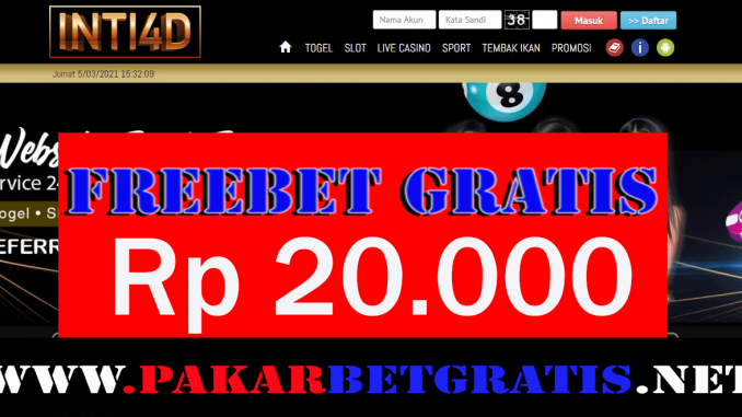 Inti4D Freebet Gratis Rp 20.000 Tanpa Deposit