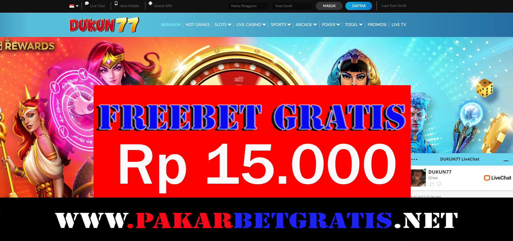 Dukun77 Freebet Gratis Rp 15.000 Tanpa Deposit