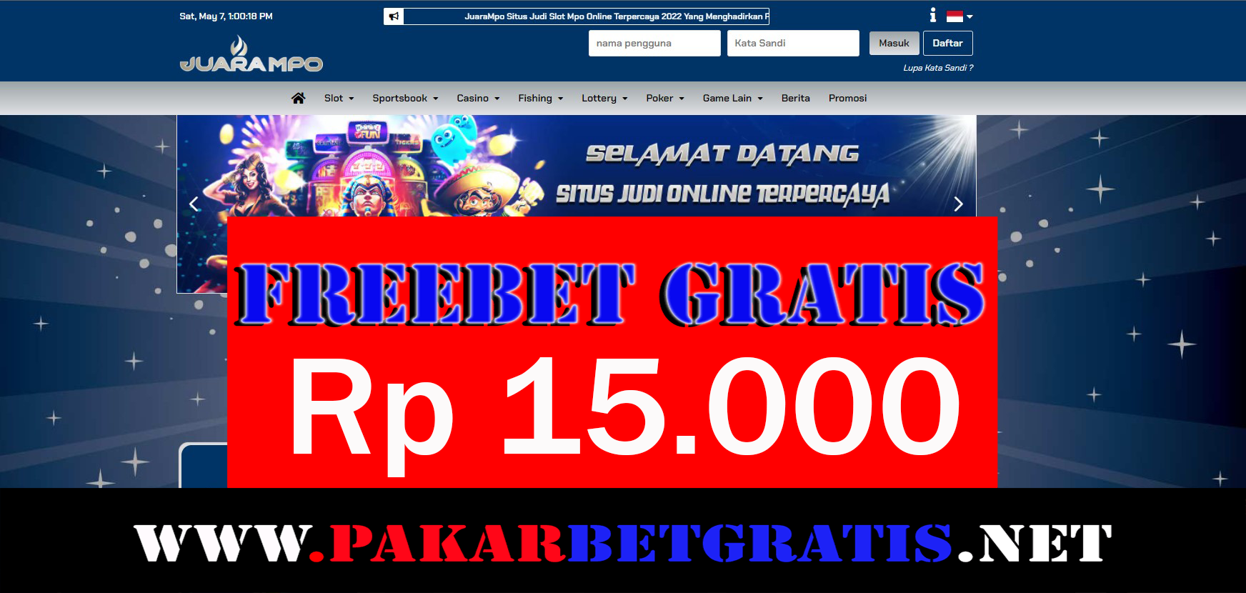JuaraMpo Freebet Gratis Rp 15.000 Tanpa Deposit