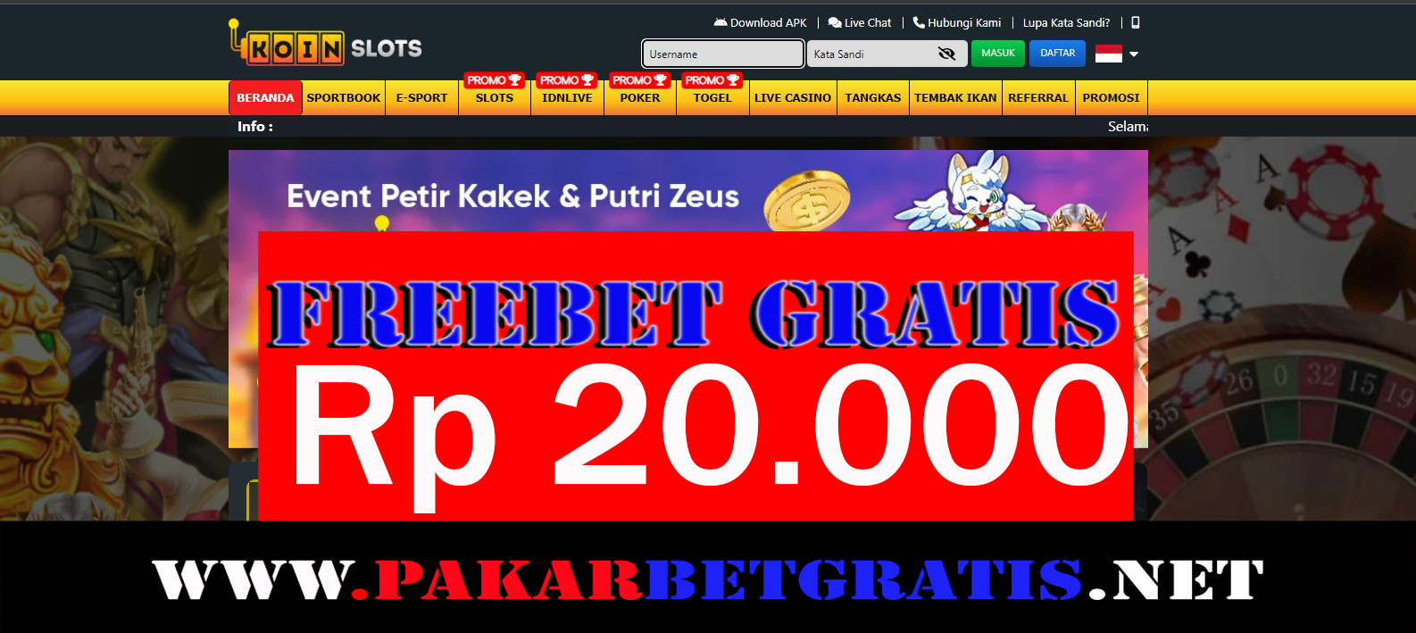 KoinSlot Freebet Gratis Rp 20.000 Tanpa Deposit