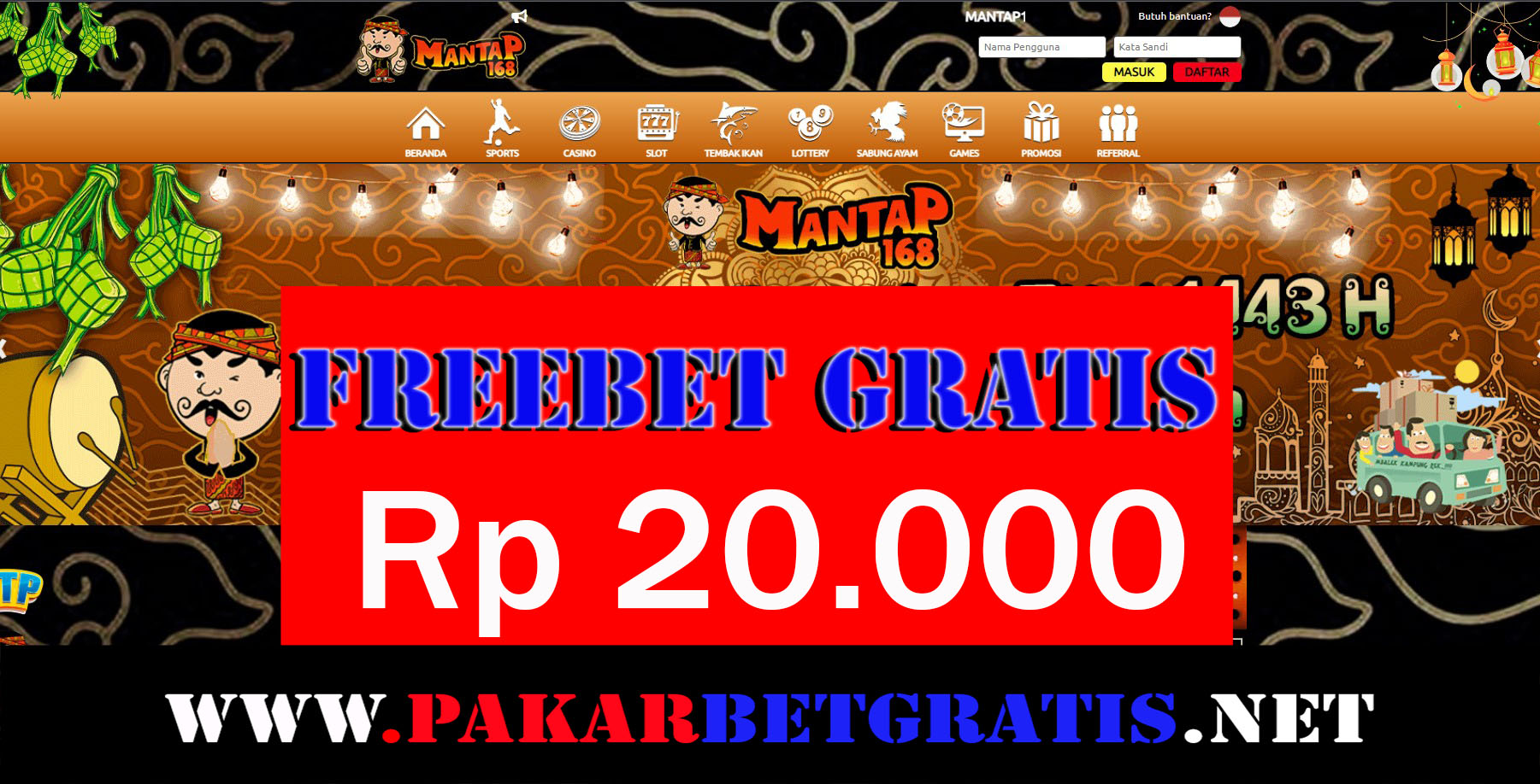 Mantap168 Freebet Gratis Rp 20.000 Tanpa Deposit